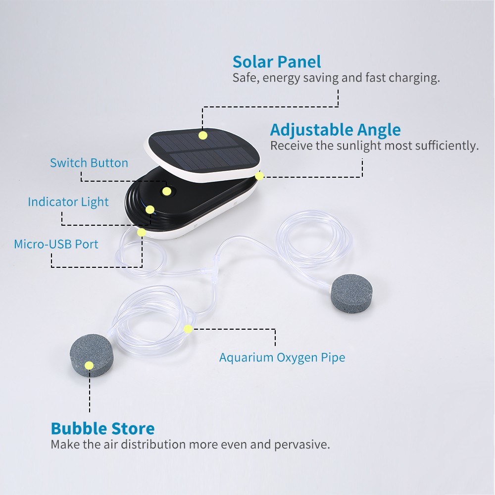 Solar Pond Pump, Air Pump, Solar Powered Pool Fish Tank Oxygenator Oxygen Aerator Air Pump Pond Kit for Garden Fish Tank Pool