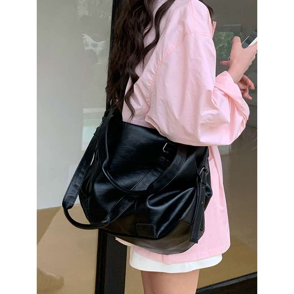 Large Capacity Vintage Ladies Messenger Bag Simple Women's Travel Shoulder Bags Soft PU Leather Female Handbags Big Tote Purse s