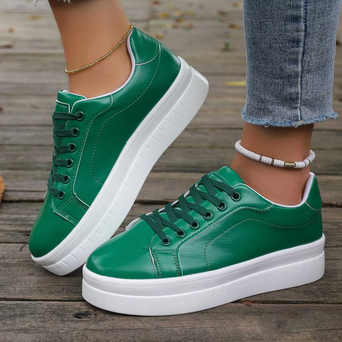 Women Leather Platform Shoes Fashion Solid Color Chunky Heel Sneakers Casual Flat Sports Shoes Designer Shoes Zapatillas MujerLX241015