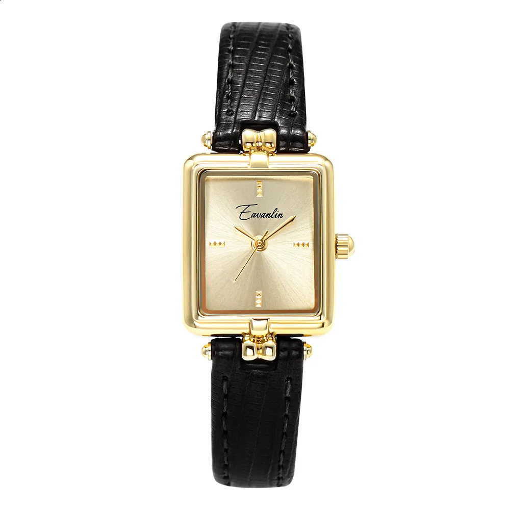 Retro niche design square rectangular gold dial quartz womens watch casual brown leather waterproof fashion watch Relogio241015
