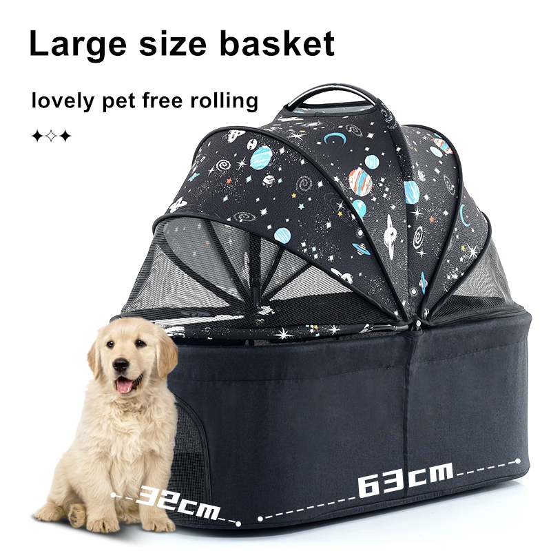Pet Stroller Cat Dog Stroller With Storage Basket Foldable Lightweight Dog Carrier Trolley Jogging Stroller