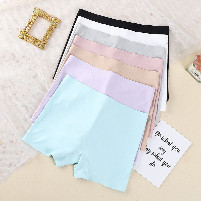 2025 new designer integrated ice silk seamless mid waist solid color cotton crotch breathable large trend size flat angle underwear women s anti glare