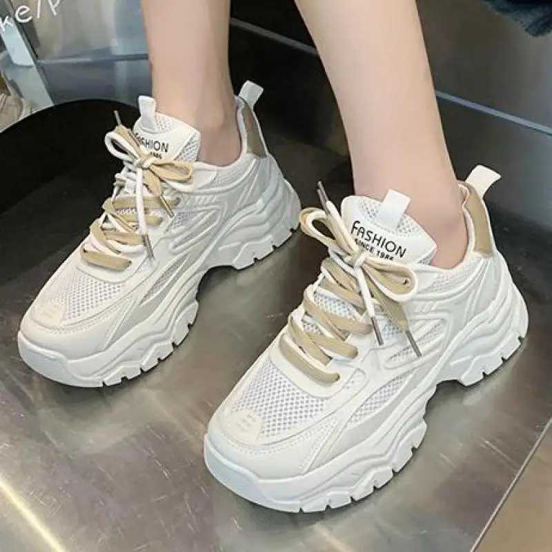 Spring Purple Platform Sneakers Breathable Slip On Chunky Shoes Women 2024 Woman Lace-up Fashion Comfortable Thick Sole ShoesLX241015