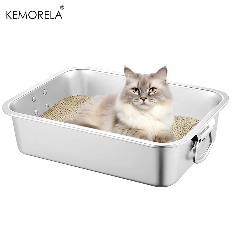 Large Litter Tray With Handles Durable Stainless Steel Litter Box Spacious Low Entry Design For Easy Access To Pet Accessories