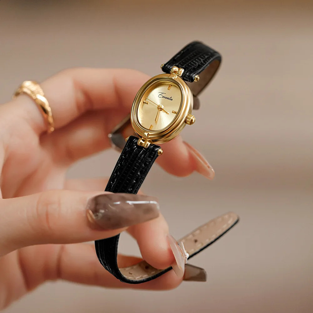 Retro niche design square rectangular gold dial quartz womens watch casual brown leather waterproof fashion watch Relogio241015