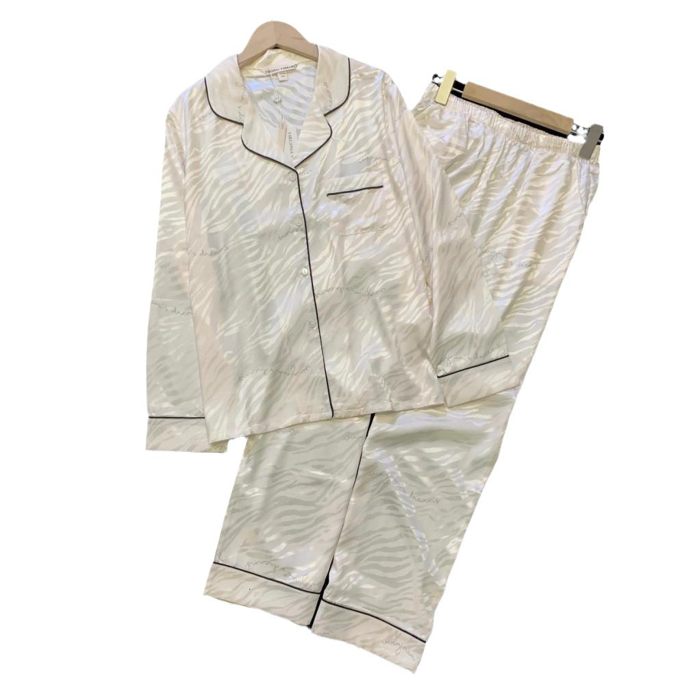 foreign trade tiktok live broadcast pajamas female spring and autumn ice silk long sleeved trousers thin style students' ins dormitory can wear p