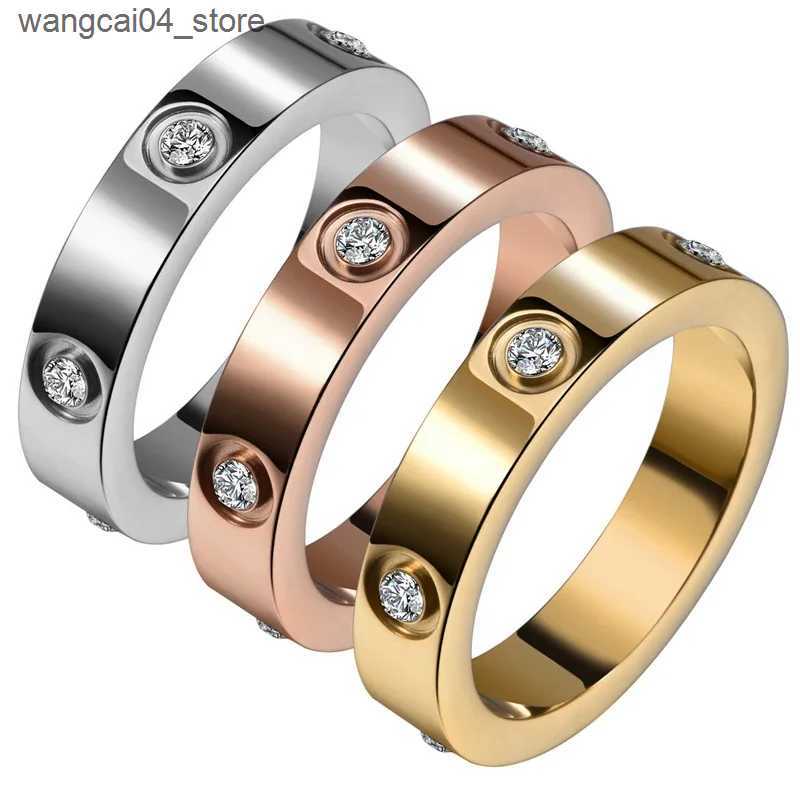 Couple Rings Fashion Stainless Steel Rose Gold Love Ring for Men Couple CZ Crystal Ring Fashion Charm Jewelry Gift Wholesale L240910