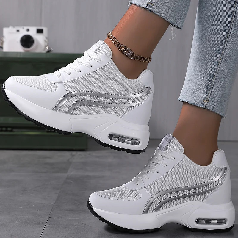 Women Air Cushion Sneakers Mesh White Running Sport Outdoor Elevator Heightening 8cm Female Casual Walking Shoes 241015