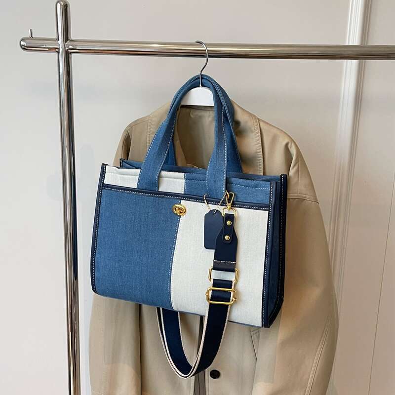 capacity handbag Large for women in 2025, new fashionable patchwork denim work and commuting bag, broadband crossbody tote bag commutg broadb f612