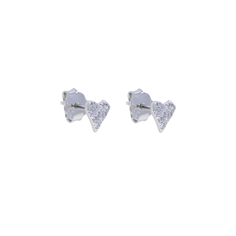 Sterg Sier Mini Love Heart Stud Earrings for Women with Cubic Zirconia