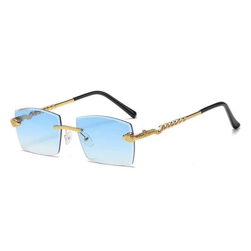 New polygonal frameless sunglasses for women retro snake decoration transparent ocean lens glasses mens sunglasses UV400 shade W241015