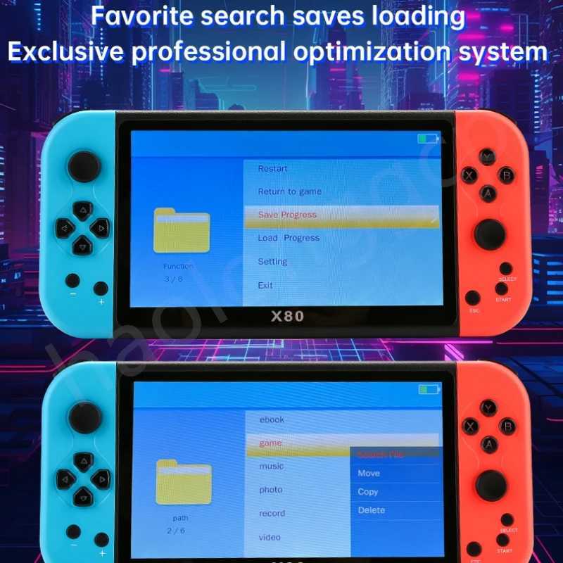 Newest X80 Portable Game Console 7 inch Screen Handheld Game Player Quad Core 16GB 10000 Free Games For PS/MAME HD TV Out Z241015