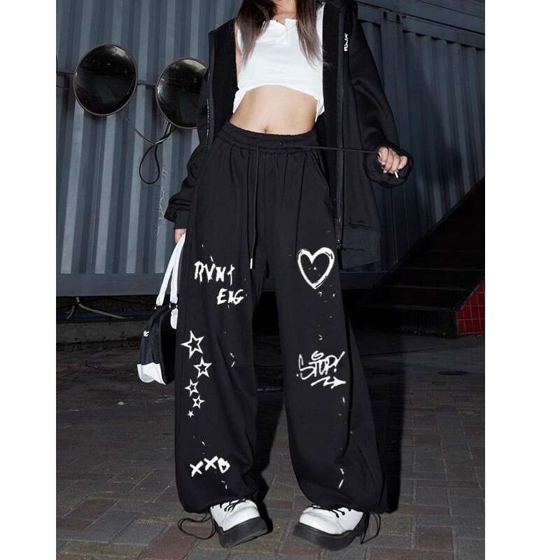 American Street Graffiti Sports Casual Pants Men And Women's New Summer Thin Loose Wide Leg Straight Mopping Trousers