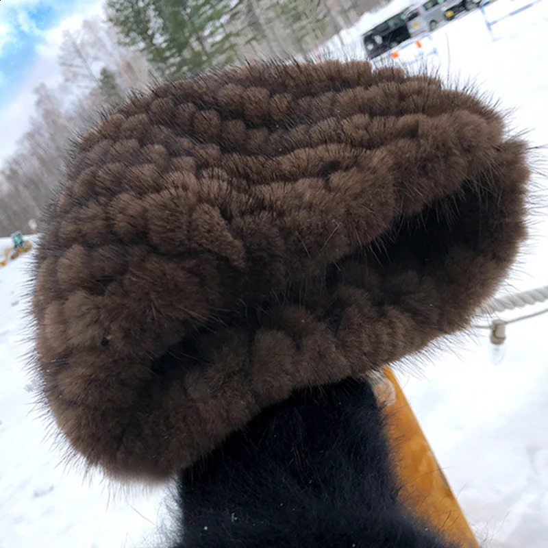 Winter Womens Mink Fur Hats Natural Real Fur Knitted Cap Fashionable Fluffy Ladies Genuine Fur Beanie Female Black Fur Caps 241014