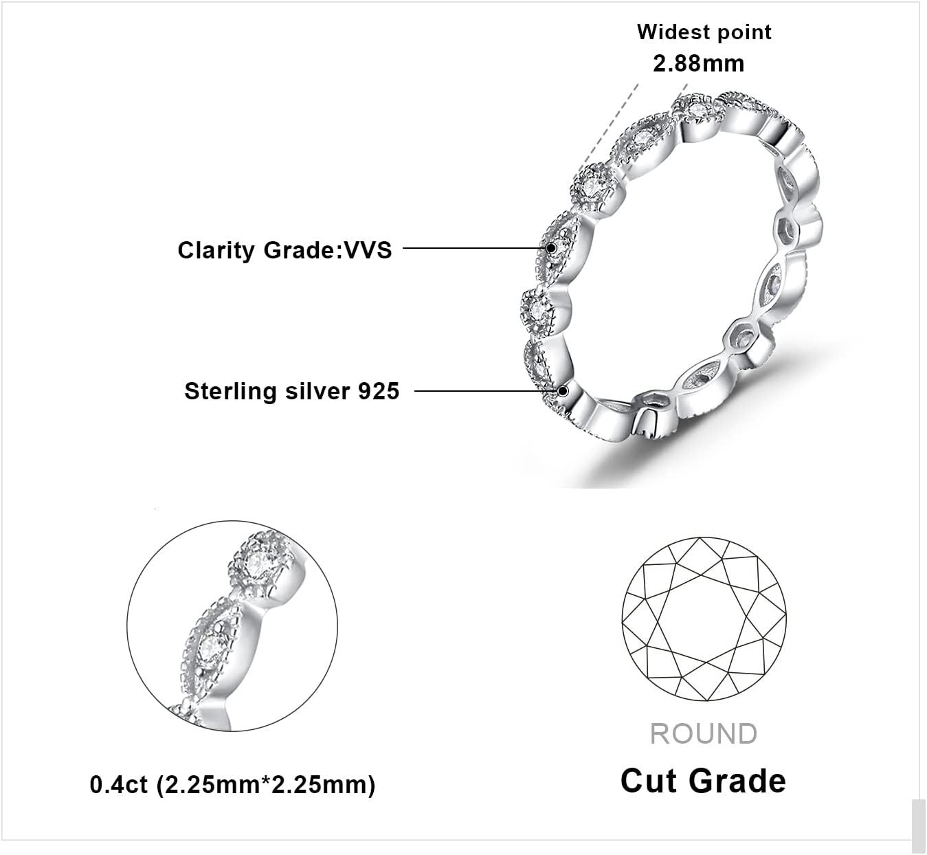 Designer 14K Gold Plated Sterg Sier Women's Cubic Zirconia Promise, Stackable Wedding Band Rings Set, Size 4-12 4