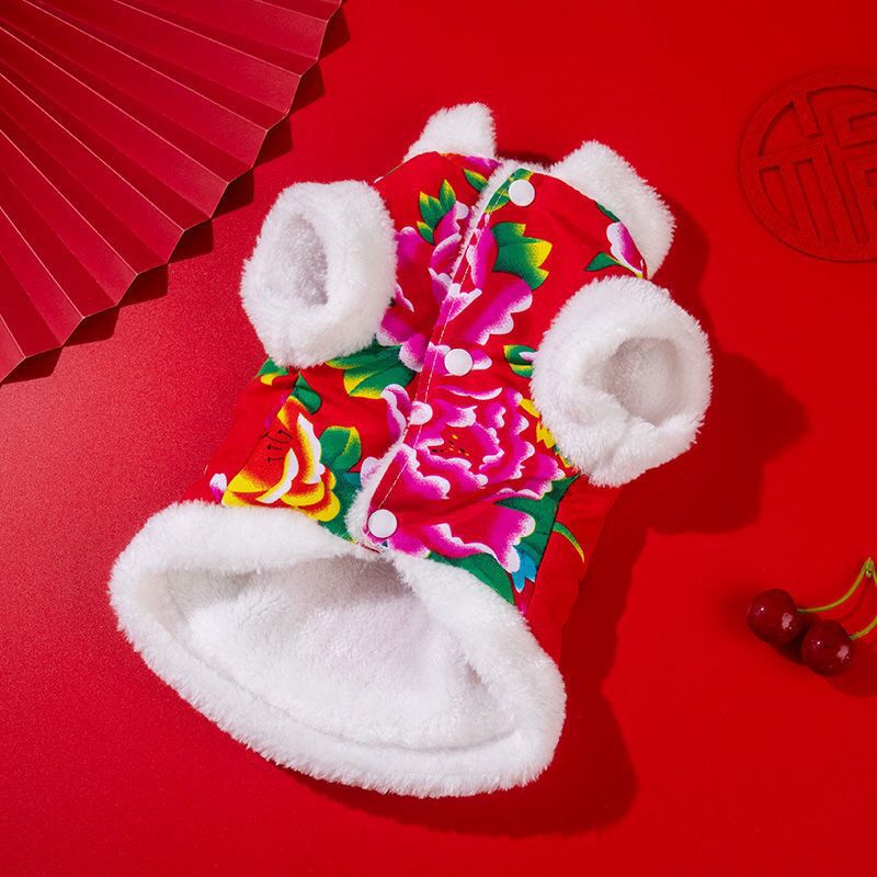 Autumn Winter Thickening Plush Coat traditional Chinese garments for Small Dogs Puppy T-Shirt Fleece Pullover Pet Clothing