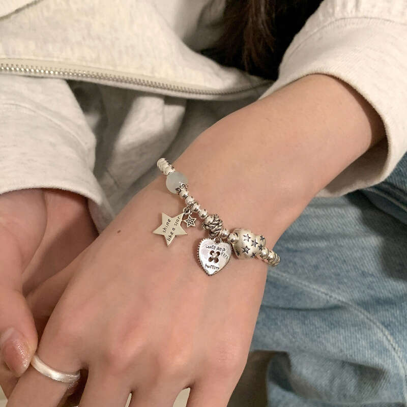 Bracelet sier bead heart-shaped star bracelet for women fashionable light niche high-end heavy industry jewelry