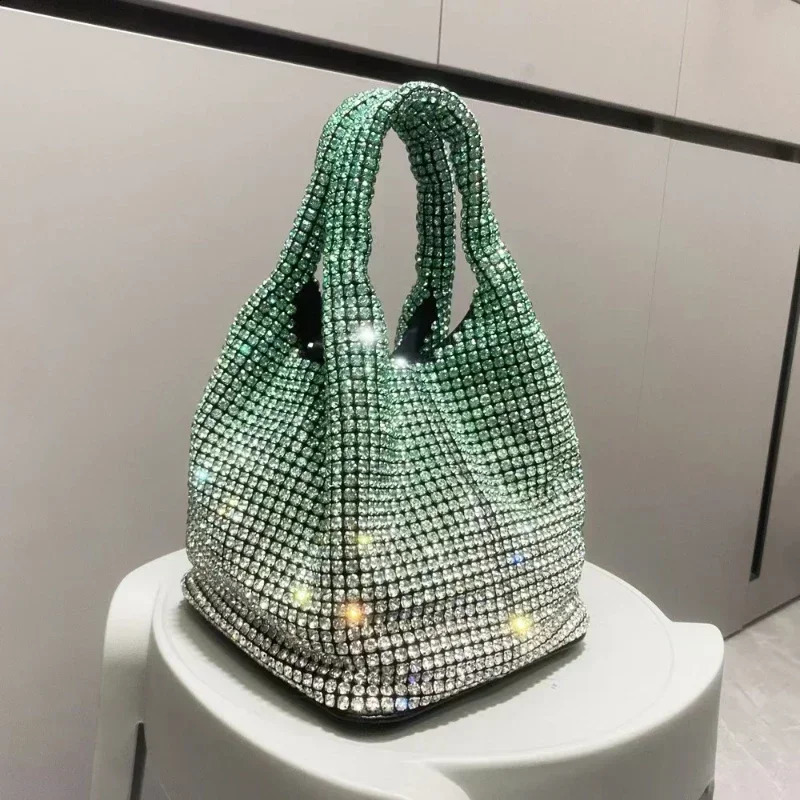 Sparkling Crystal Clutch Wallet Bucket Shoulder Bag Rhinestone Handmade Wallet and Handbag Night Clutch Bag 241015