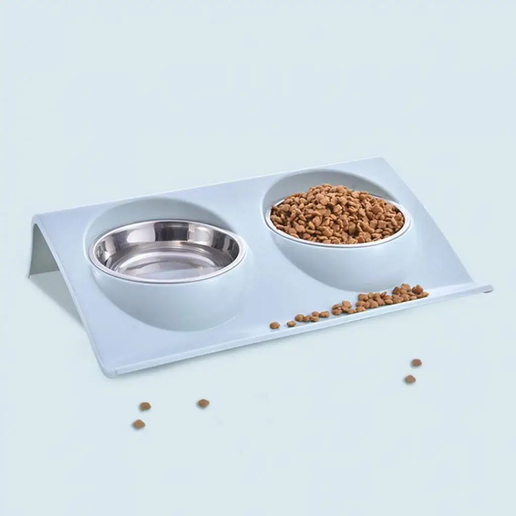 1 Set Pet Bowl Dual Bowl Design Stainless Steel Dog Cat Puppy Feed Food Water Dish Pet Supplies Dog Cat Accessories 고양이 밥그릇