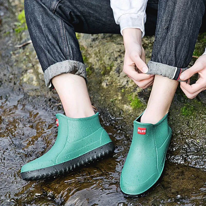 Womens Men's Rubber Slip-On Rain Men Ankle Boot Waterproof Kitchen Working Shoes Fishing Boots Non-Slip Galoshes