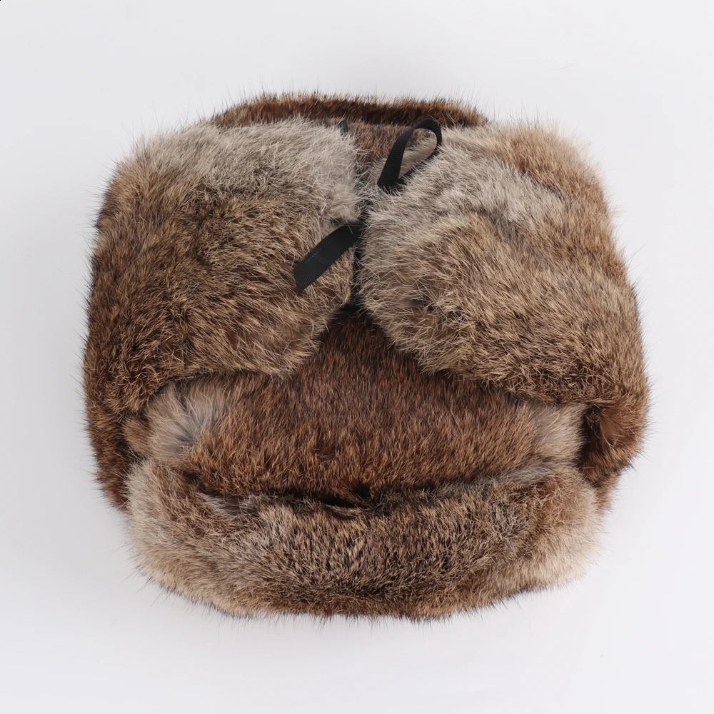 Arrival Russian Rabbit Fur Trapper Hats For Men Thick Male Winter Real Rabbit Fur Hat Full Pelt Outdoor Bomber Real Fur Cap 241014