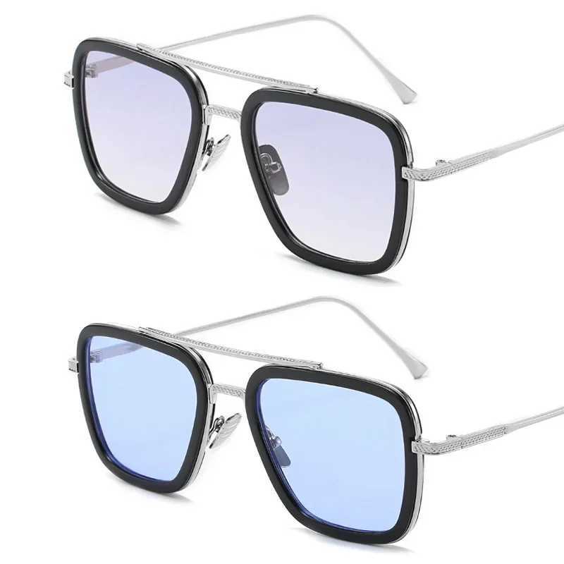 Steam Punk Tony Stark Sunglasses Mens Fashion Square Driving Glasses Neutral Metal Frame Fashion Shadow Oculos De Sol W241015
