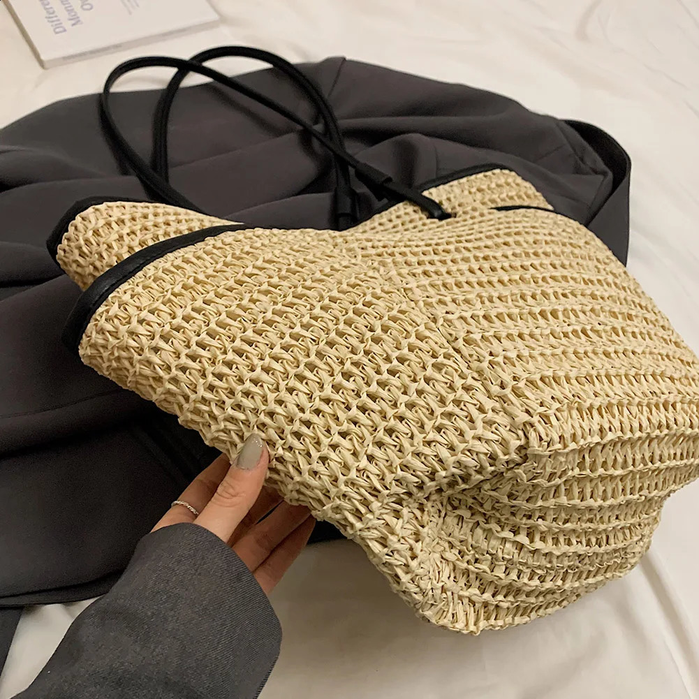 Retro Grass Latan Womens Handmade Summer Beach Bag Large Capacity Shoulder 241014