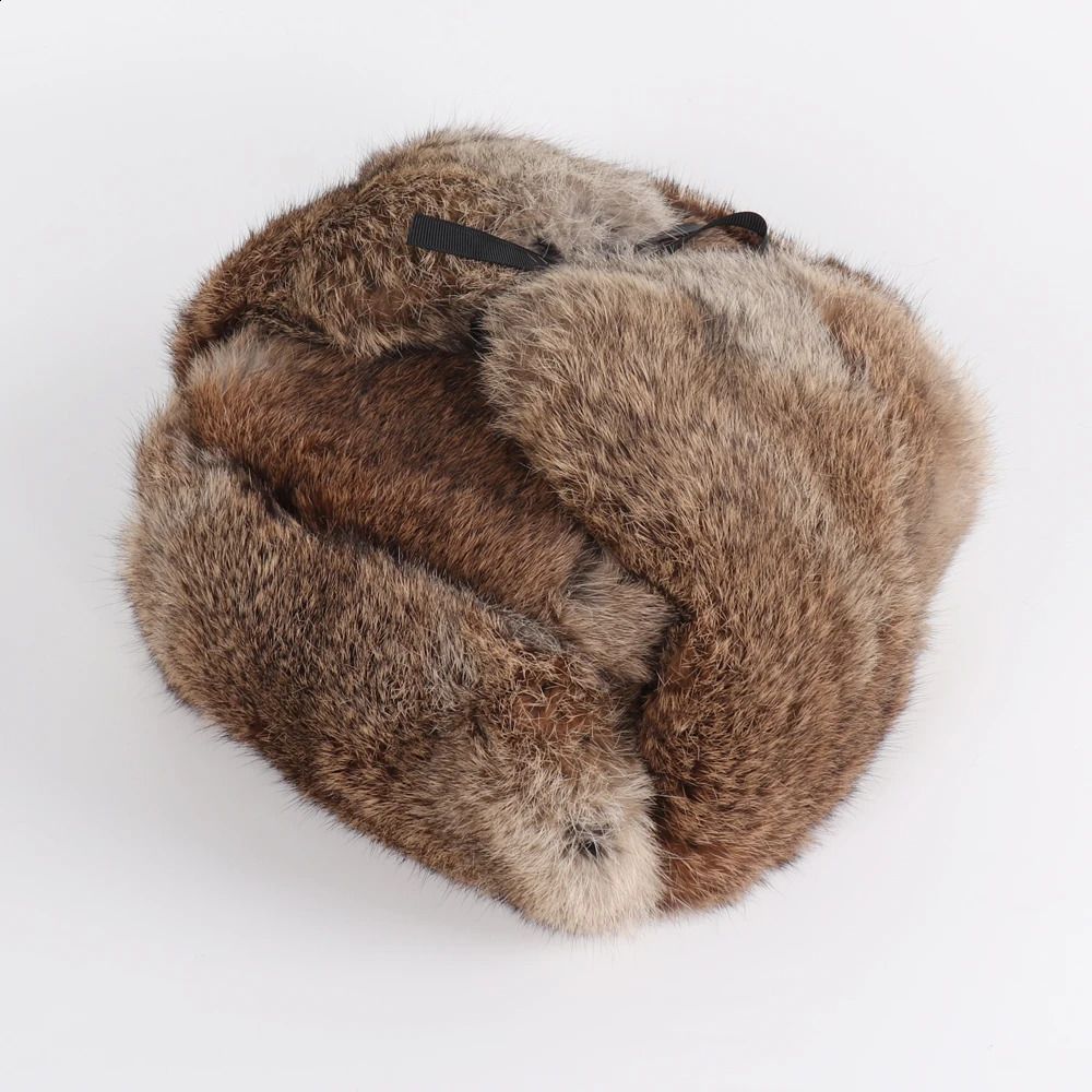 Arrival Russian Rabbit Fur Trapper Hats For Men Thick Male Winter Real Rabbit Fur Hat Full Pelt Outdoor Bomber Real Fur Cap 241014
