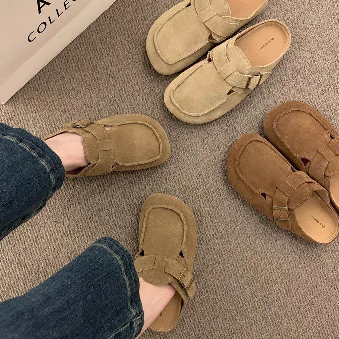2024 free shipping new mens dress shoes flats designer shoe women round head low heel casual half drag womens loafers sneakers