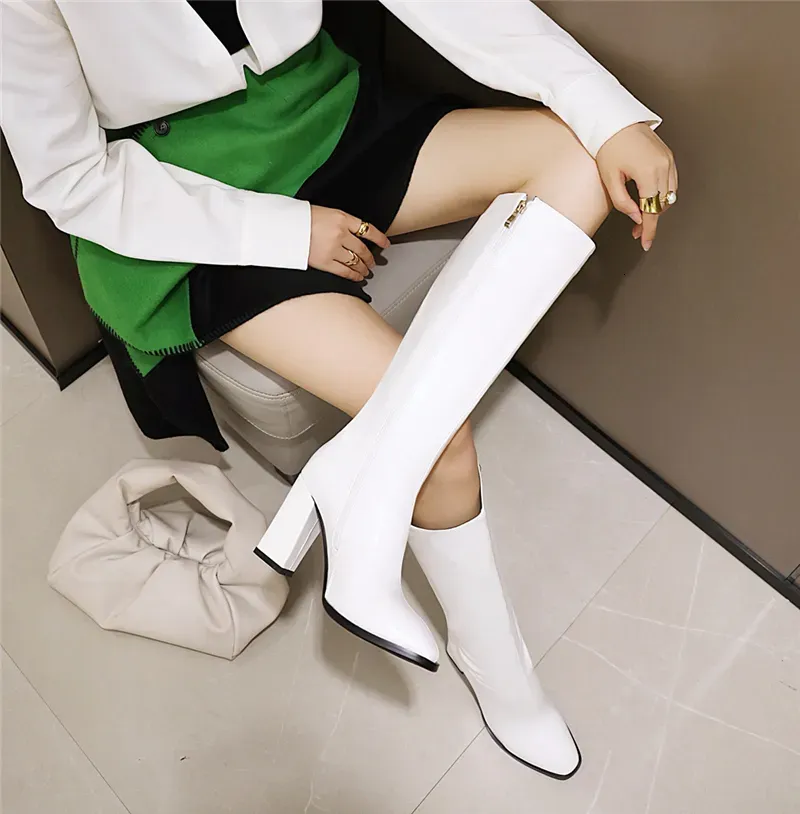 2021 Fashion Women Block 9Cm Heels Thigh Boots Winter Knee High Patent Leather Long Boot Designer Plus Size Shoes heel Platform boots 241118
