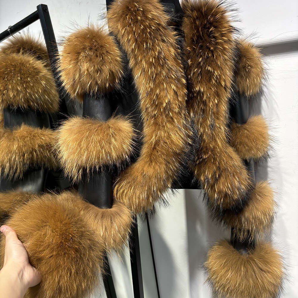 Yoloagain Long Sleeve Real Fox Fur Women Genuine Leather Jacket Streetwear