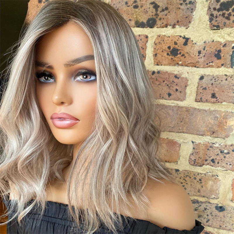 Brazilian Human Hair Wigs Pre Plucked New in Lace Frontal Wig on Sale Ash Blonde Highlights Front Lace Wig Loose Wavy for Woemn