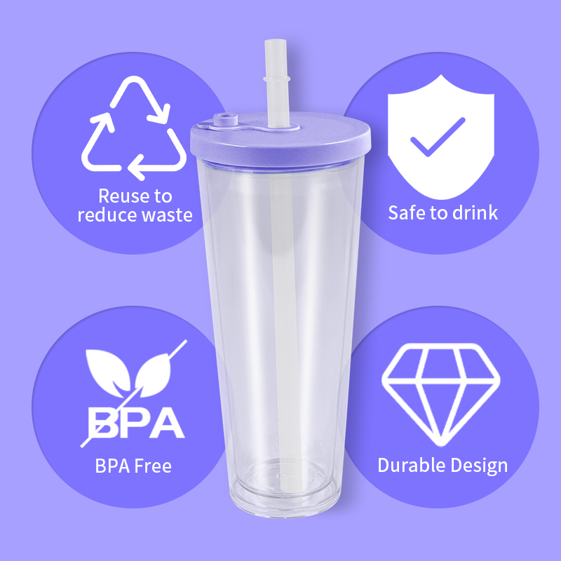 Pre-drilled 12oz 16oz 24oz Acrylic Tumblers with Colored sealing lid and Straws Snow Globe Tumbler Double Wall Clear Plastic Tumblers with hole and pl
