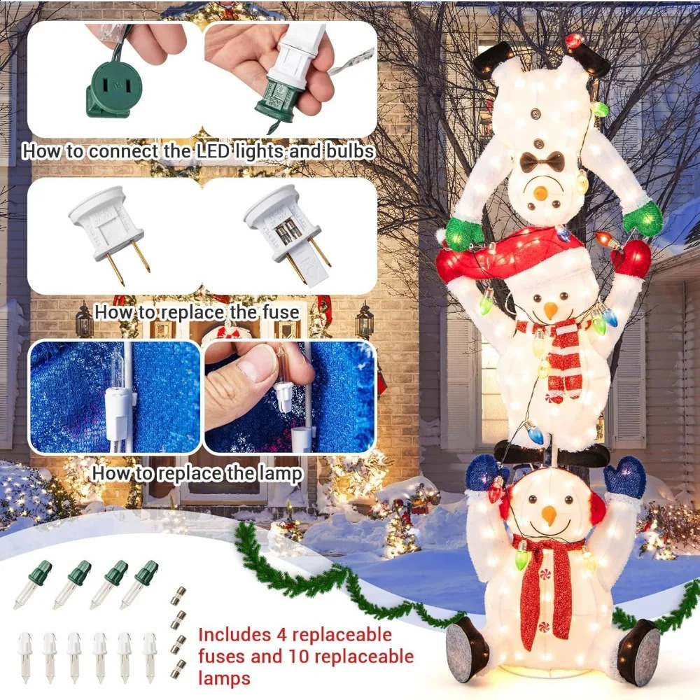 56foot Christmas stacked snowman with pre installed LED lights string outdoor yard decoration 241014