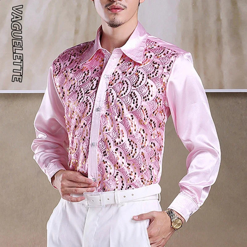 sequin ruffled mens evening gown in red/pink wedding stage costume mens long sleeved S-L 241015