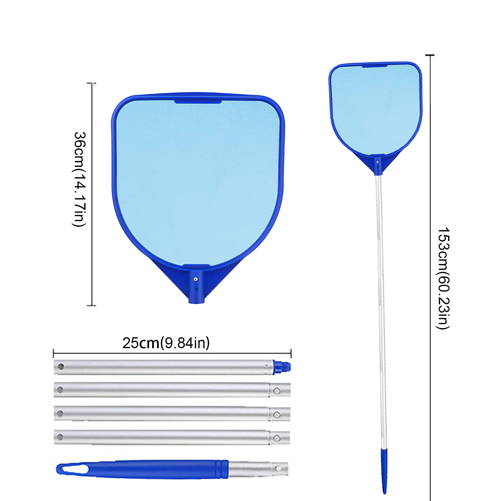 [Elosung]Aquarium Skimmer Net with Telescopic Pole, Leaf Rake Mesh Pool Fish Tanks Accessories Ponds Cleaning Tools