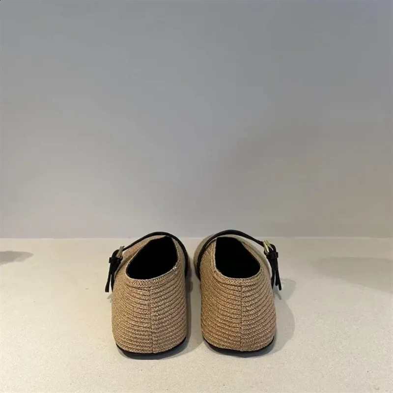 Handmade Knitted Buckle Womens Ballet Flat Shoes Solid Color Casual Mary Jens Breathable Round Laces