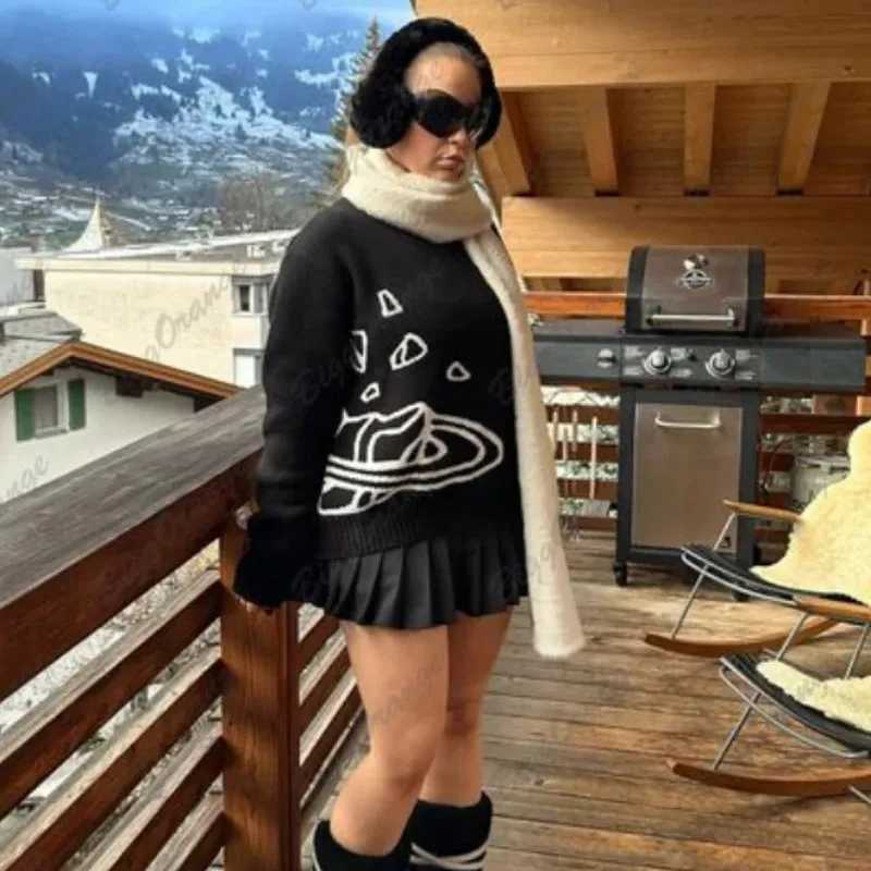 Men's T-Shirts Mens and womens knitted zipper planet universe star black warm top loose and comfortable youth clothing Y2KF 2024 Y2410151HLB
