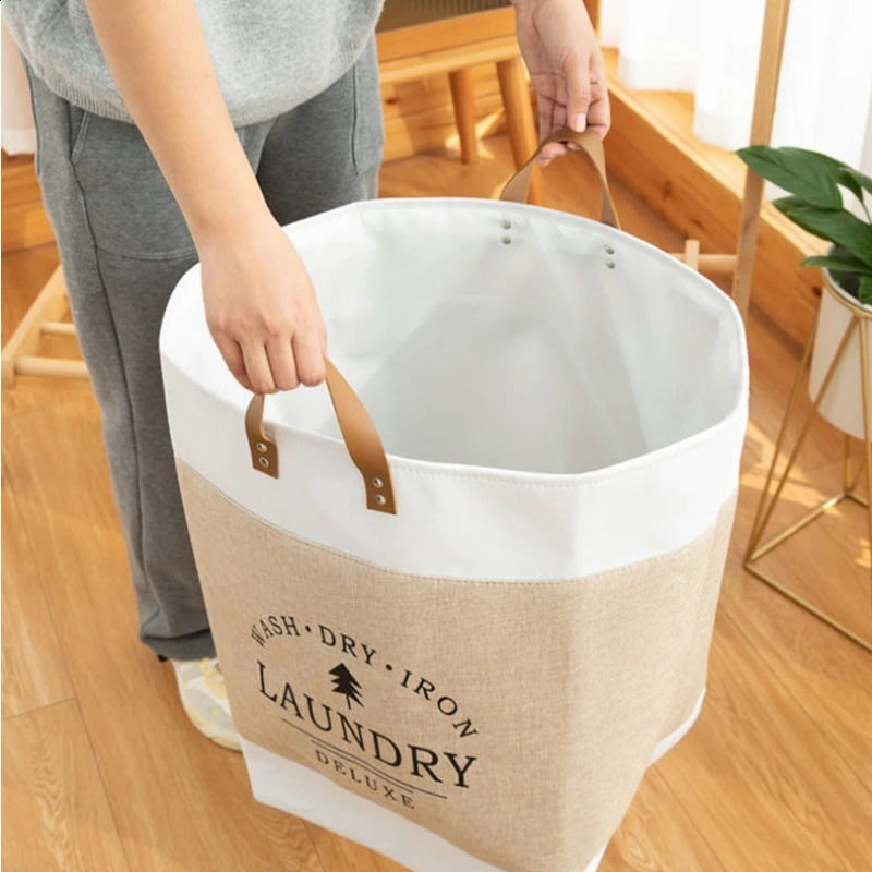 Super large foldable laundry basket handle waterproof large cotton linen storage basket childrens toys dirty clothes organizer box 240925