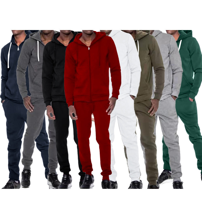 Men's Winter Tracksuits with Zip-Up Hood - Two Piece Set Including Warm Sweatshirt & Sporty Pants