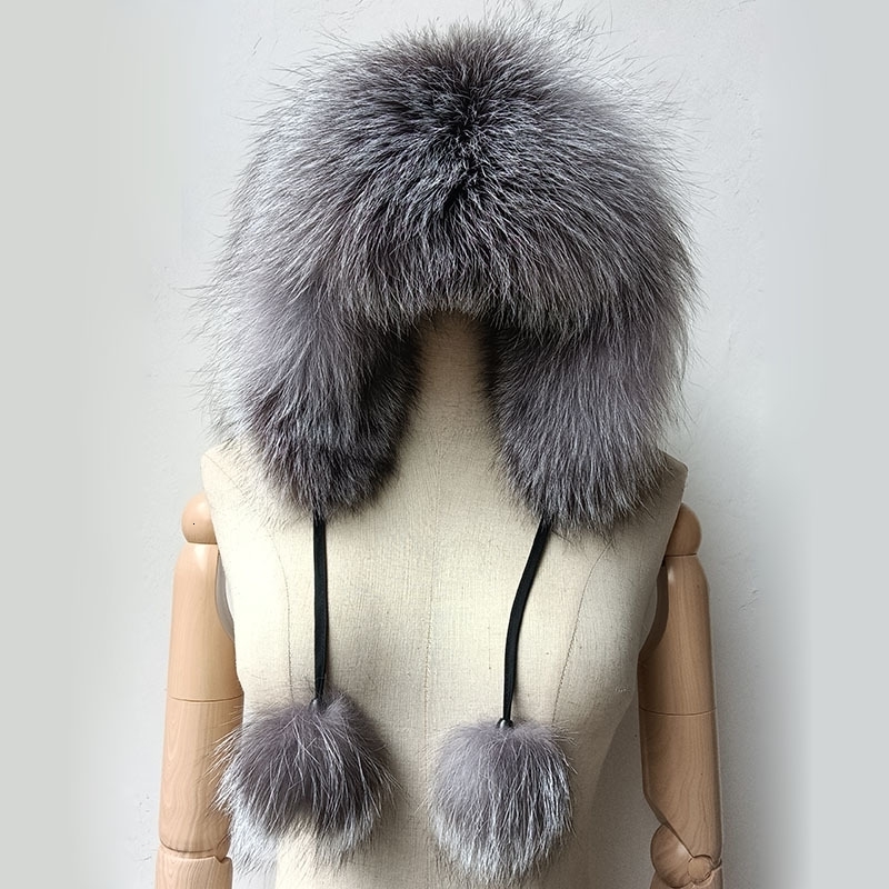 Real Women Fox Fur Hat With earflap Warm Winter Ladies Thick Real Raccoon Fur Hats Russia Geunine Fox Fur Cap 241014