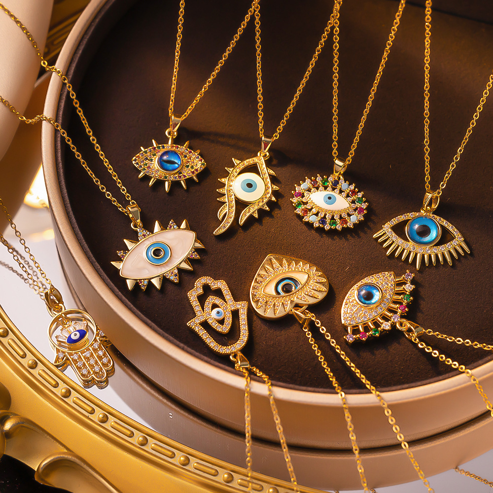 Tarnish Free Evil Gold Blue Eye Love Heart Pendant Necklace Charm 18K Gold Plated Stainless Steel Designer Jewelry Necklaces for Woman Fashion Fine Je