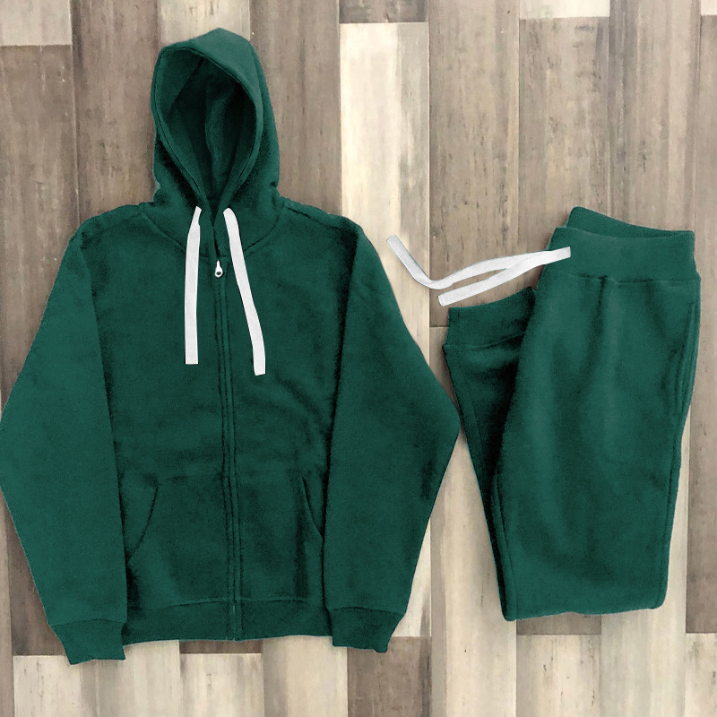 Men's Winter Tracksuits with Zip-Up Hood - Two Piece Set Including Warm Sweatshirt & Sporty Pants