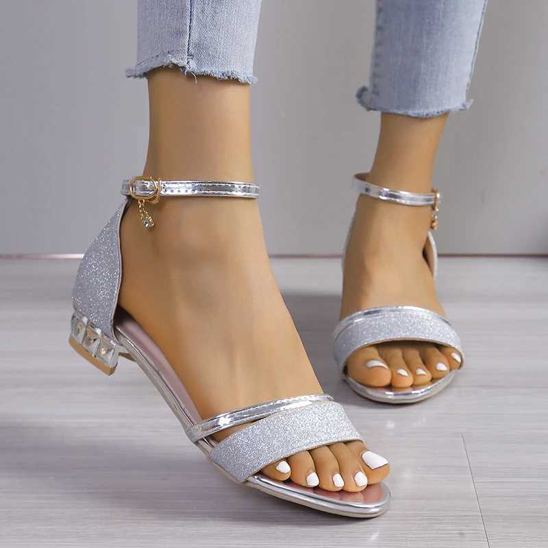 Womens Sandals 2024 Summer New Fashion Crystal Party Shoes Womens Comfortable Open Top Thick Foot Sandals Y241014