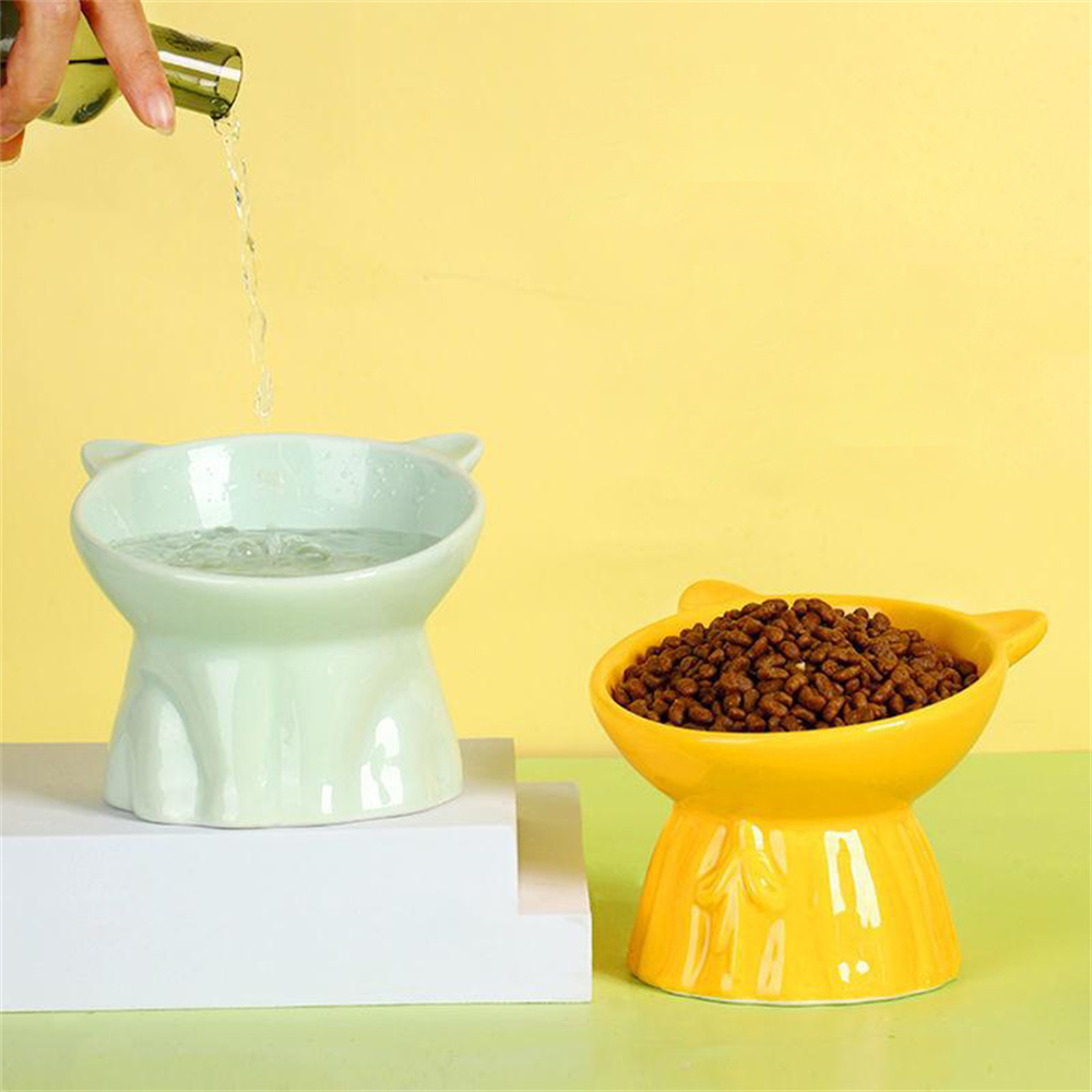 Cat Nordic Style Food Water Bowl Pet Animal Ceramic Eating Dishes High Foot Candy Color Puppy Kitten Matte Bowls Dog Accessories