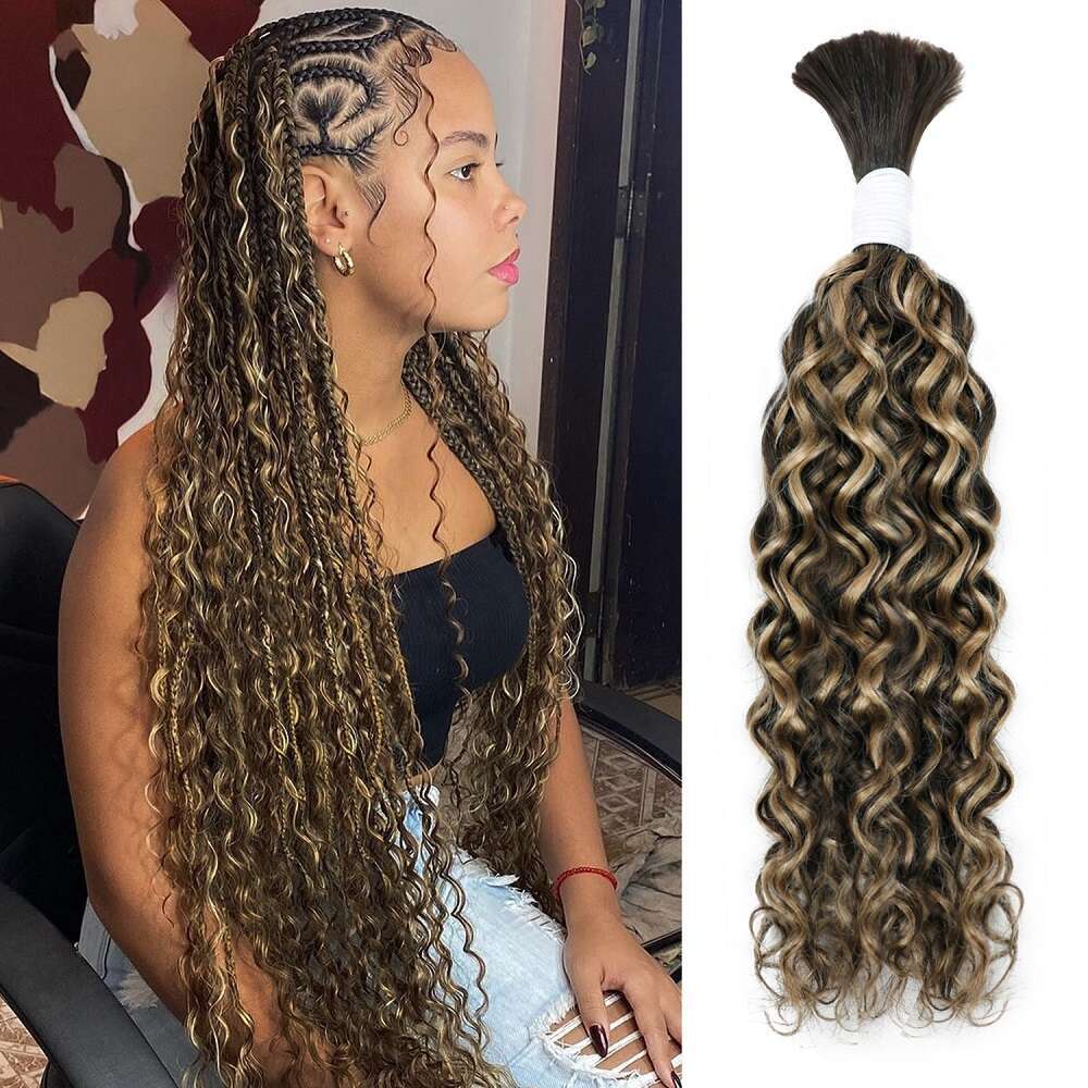 Highlight #27 Water Wave Bulk For Braiding 99J P1B/30 #4/27/4 Colored 100% Human Hair Extensions Natural Color