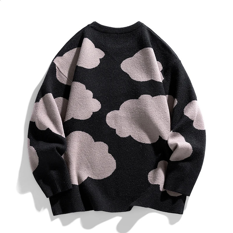 Super sized cloud sweater mens autumn retro graphic knitted sweater fashionable street clothing waveform attracts mens clothing 241011