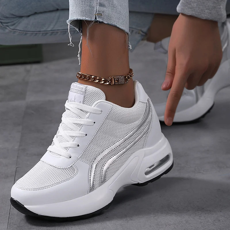 Women Air Cushion Sneakers Mesh White Running Sport Outdoor Elevator Heightening 8cm Female Casual Walking Shoes 241015