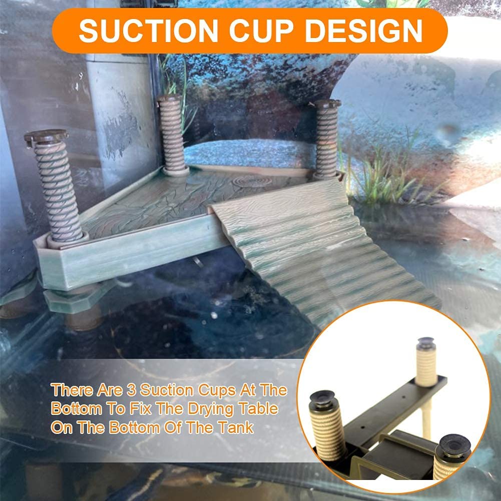 Turtle Floating Platform Decorative Reptile Pier Floating Basking Platform with Ramp Ladder