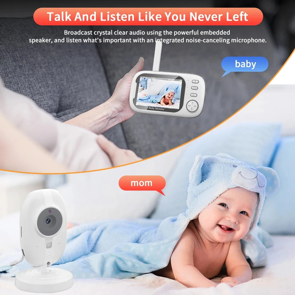 3.5-inch wireless video baby monitor night vision temperature monitor 2-channel audio call baby nanny safety camera 241019